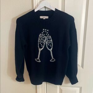 NWOT LOFT Black Sweater with Toasting Glasses Design